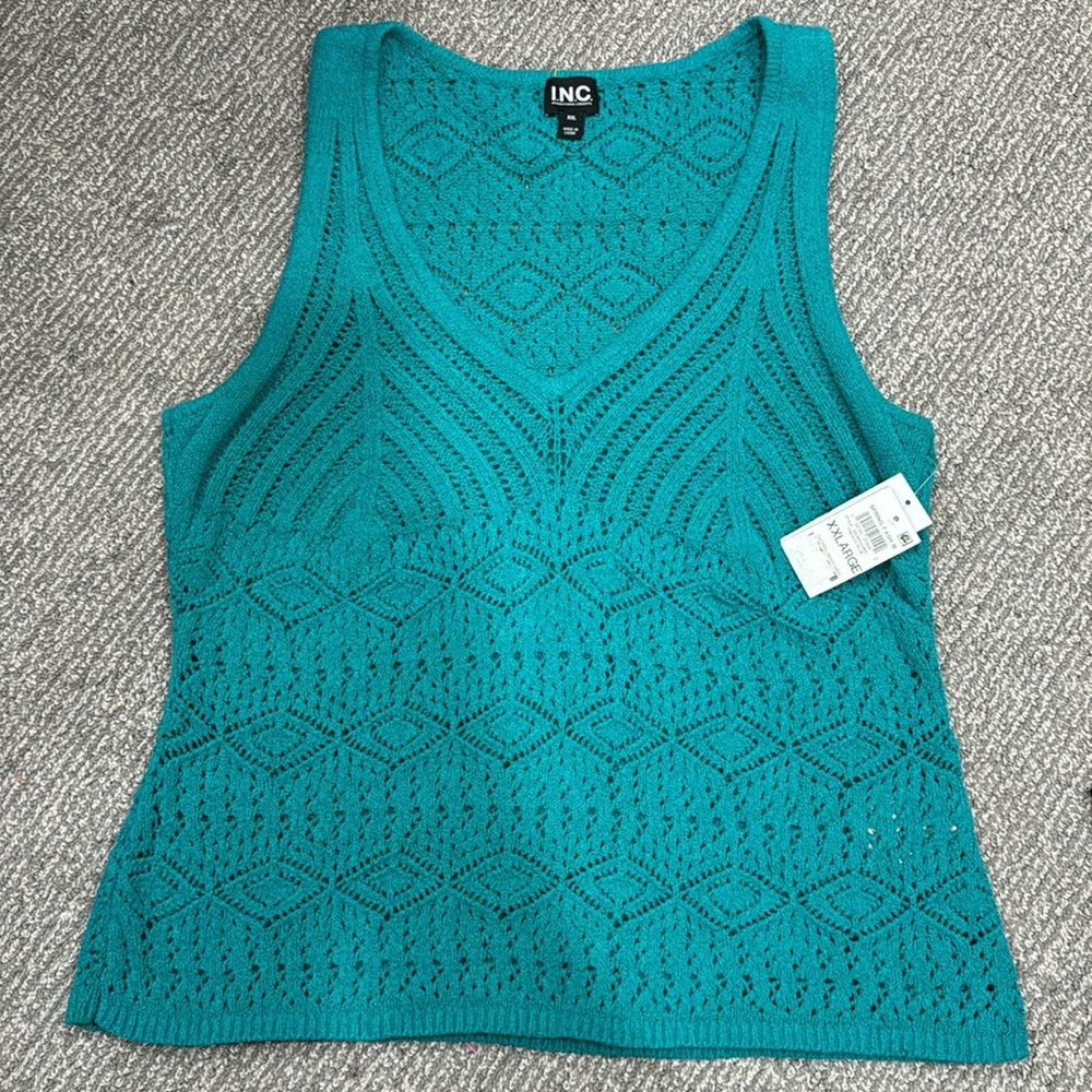 NWT     I.N.C Teal Sleeveless Crochet tank top - Picture 2 of 4